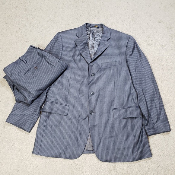 Mens 43 L Brooks Brothers 1818 Regent Italy Gray Blue Stripe Virgin Wool Suit